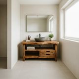 Handcrafted Solid Wood Bathroom Vanity, Rustic Live Edge Console with Storage