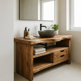 Handcrafted Solid Wood Bathroom Vanity, Rustic Live Edge Console with Storage
