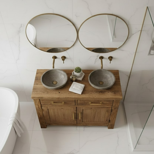 Handcrafted Solid Wood Bathroom Vanity - Rustic Double Sink Console