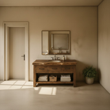 Handcrafted Solid Wood Bathroom Vanity with Live Edge Top, Triple Drawers & Open Storage Shelf