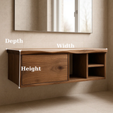 Handcrafted Solid Wood Floating Vanity - Asymmetrical Walnut Console with Hidden & Open Storage