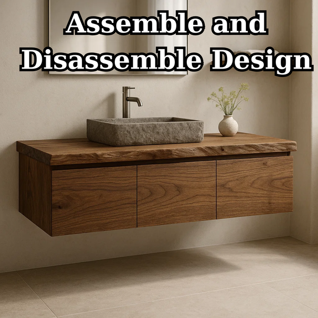 Handcrafted Solid Wood Floating Vanity - 3-Drawer Live Edge Walnut for Vessel Sink