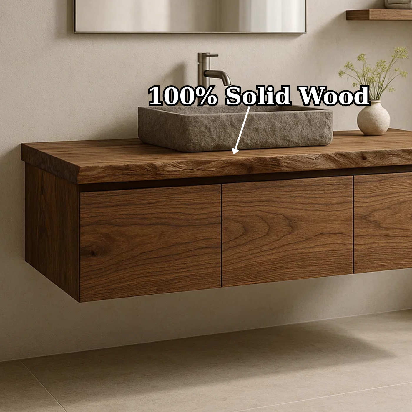 Handcrafted Solid Wood Floating Vanity - 3-Drawer Live Edge Walnut for Vessel Sink
