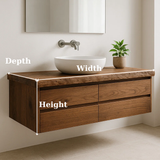 Handcrafted Solid Wood Floating Vanity - Live Edge Walnut Console with Max Storage 4-Drawer