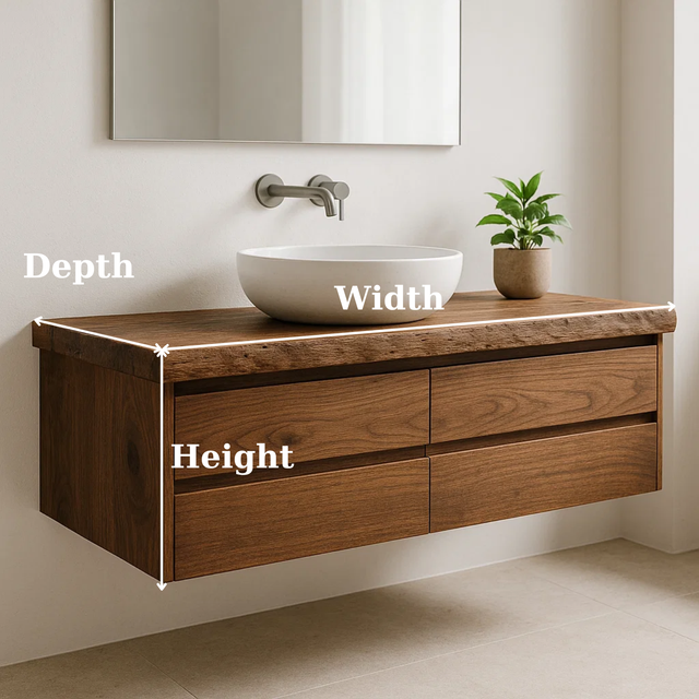 Handcrafted Solid Wood Floating Vanity - Live Edge Walnut Console with Max Storage 4-Drawer