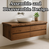 Handcrafted Solid Wood Floating Vanity - Live Edge Walnut Console with Max Storage 4-Drawer
