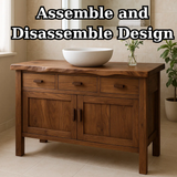 Handcrafted Solid Wood Bathroom Vanity - Live Edge Top, 3 Drawers & Double Door Cabinet