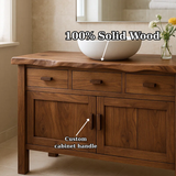 Handcrafted Solid Wood Bathroom Vanity - Live Edge Top, 3 Drawers & Double Door Cabinet