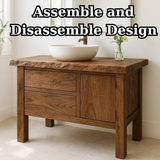 Handcrafted Solid Wood Bathroom Vanity - Live Edge Top, 2 Drawers & Single Door Cabinet