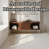 Handcrafted Solid Wood Floating Vanity - Modern Walnut Bathroom Console with Vessel Sink