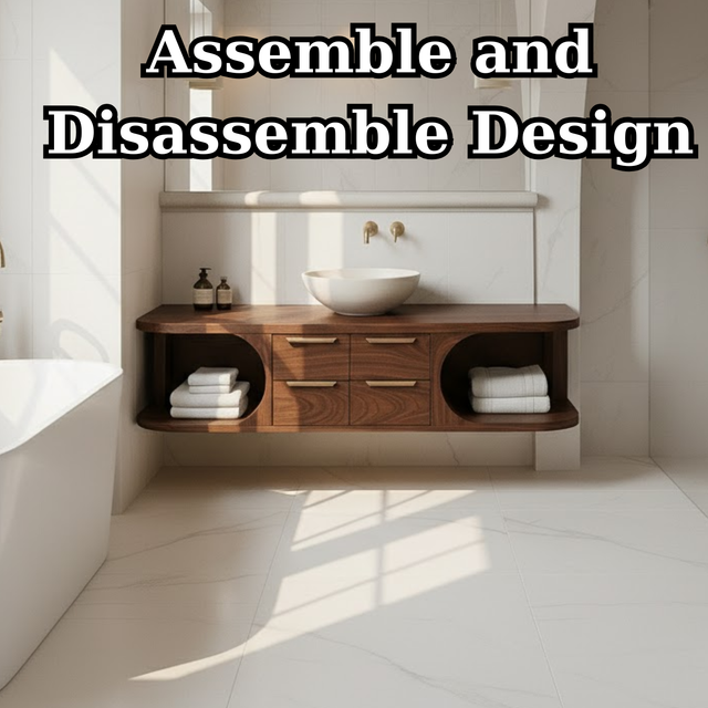 Handcrafted Solid Wood Floating Vanity - Modern Walnut Bathroom Console with Vessel Sink