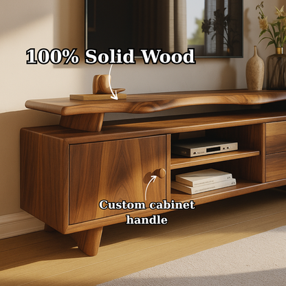 Handcrafted Solid Wood TV Stand - Sculptural Mid-Century Console with Curved Top