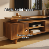 Handcrafted Solid Wood TV Stand - Sculptural Mid-Century Console with Curved Top