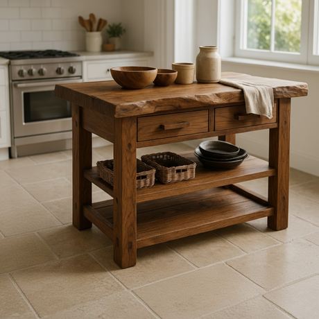 Handcrafted Solid Wood Kitchen Island - Rustic Dining & Prep Table with Storage