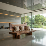 Handcrafted Solid Wood Sofa – Rustic Live Edge Wood Bench Couch with Sculpted Backrest Design