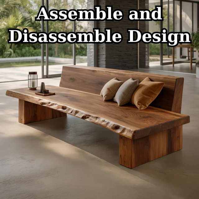 Handcrafted Solid Wood Sofa – Sculptural Organic Form with Smooth Curves and Elegant Cushion Detailing