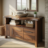 Handcrafted Solid Wood Bathroom Vanity with Live Edge Walnut Top and Storage Cabinet