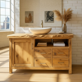 Handcrafted Solid Wood Bathroom Vanity with Live Edge Top and Four Storage Drawers
