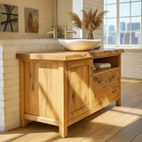 Handcrafted Solid Wood Bathroom Vanity with Live Edge Top and Four Storage Drawers
