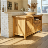 Handcrafted Solid Wood Bathroom Vanity with Live Edge Top and Four Storage Drawers