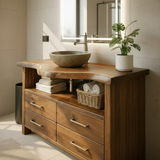 Handcrafted Solid Wood Bathroom Vanity with Live Edge Walnut Top and 4 Storage Drawers