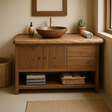 Handcrafted Solid Wood Bathroom Vanity with Live Edge Walnut Top and Storage Cabinet