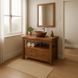 Handcrafted Solid Wood Bathroom Vanity with Live Edge Oak Top and Metal Handles