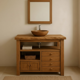 Handcrafted Solid Wood Bathroom Vanity with Live Edge Top and Multi Storage