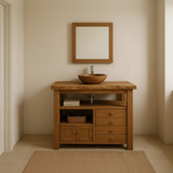 Handcrafted Solid Wood Bathroom Vanity with Live Edge Top and Multi Storage