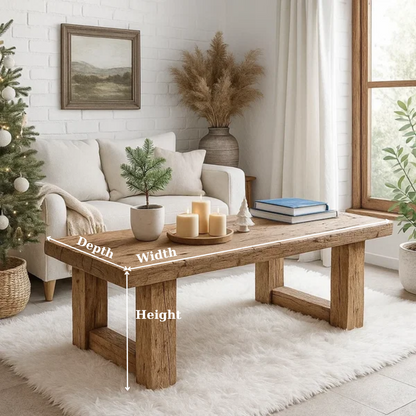 Handcrafted Solid Wood Coffee Table – Rustic Farmhouse Style with Natural Texture Finish