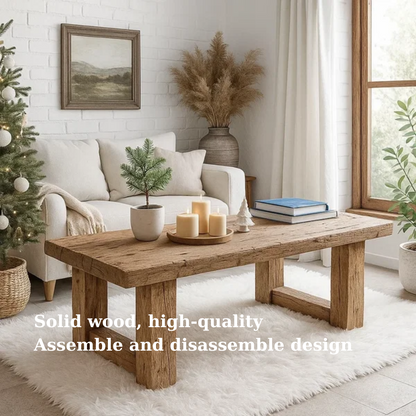 Handcrafted Solid Wood Coffee Table – Rustic Farmhouse Style with Natural Texture Finish