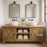 Handcrafted Solid Wood Farmhouse Double Bathroom Vanity - Cabinet & Open Shelf Storage