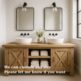 Handcrafted Solid Wood Farmhouse Double Bathroom Vanity - Cabinet & Open Shelf Storage
