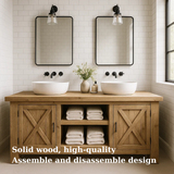 Handcrafted Solid Wood Farmhouse Double Bathroom Vanity - Cabinet & Open Shelf Storage