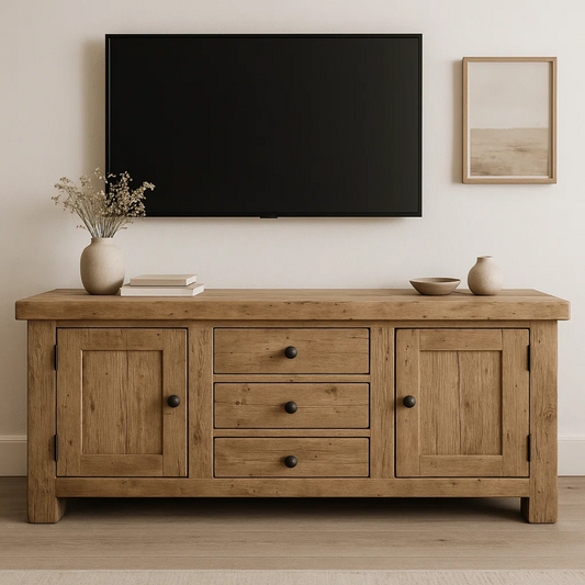 Handcrafted Solid Wood TV Stand - Rustic Oak Farmhouse Media Console Furniture