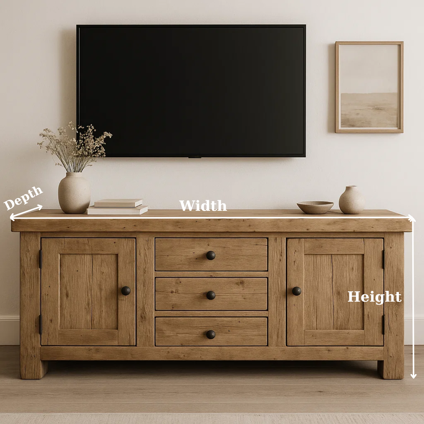 Handcrafted Solid Wood TV Stand - Rustic Oak Farmhouse Media Console Furniture