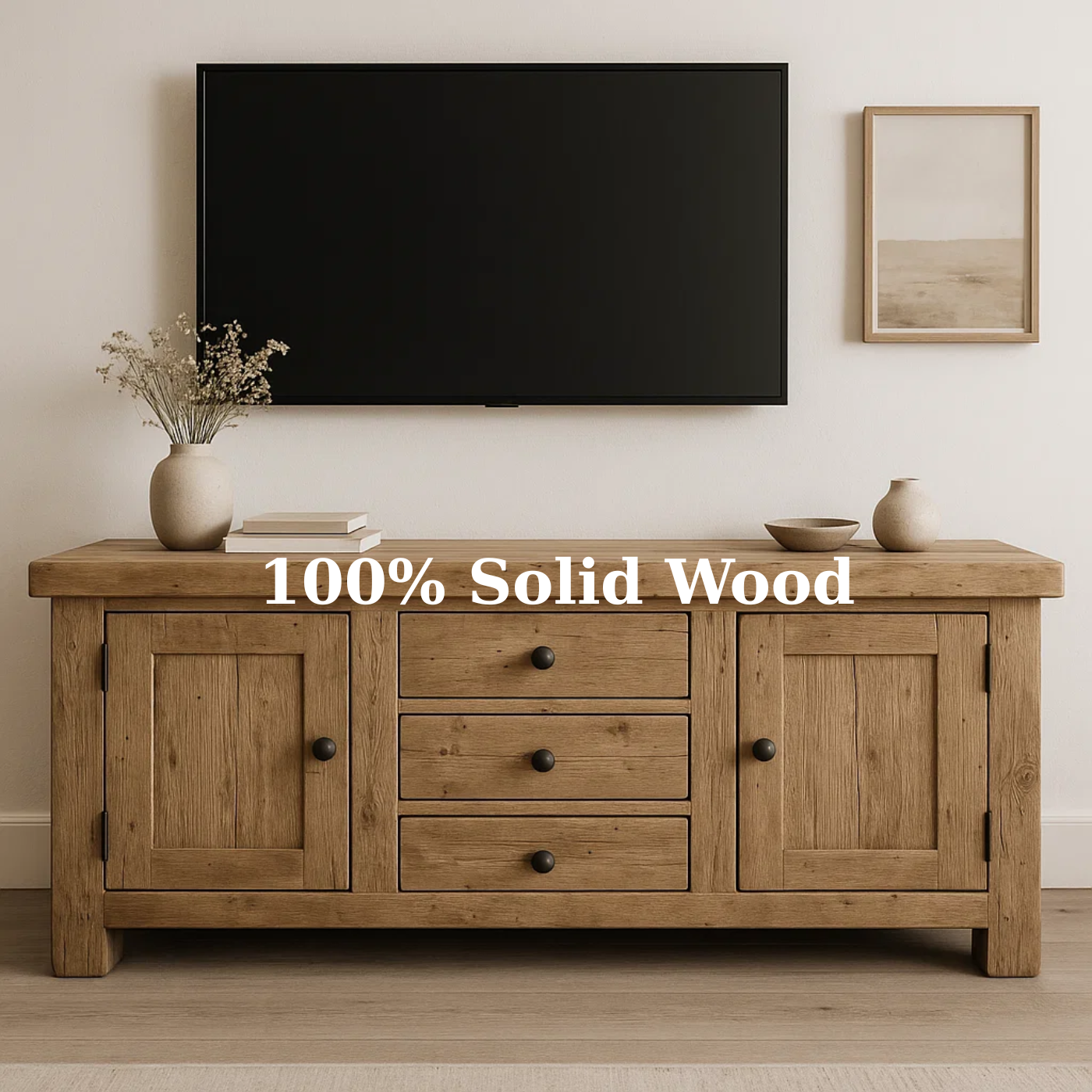 Handcrafted Solid Wood TV Stand - Rustic Oak Farmhouse Media Console Furniture