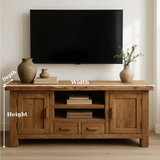 Handcrafted Solid Wood TV Stand - Rustic Oak Media Console with Open Shelving