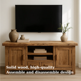 Handcrafted Solid Wood TV Stand - Rustic Oak Media Console with Open Shelving
