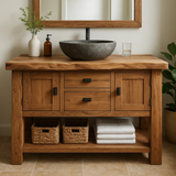 Handcrafted Solid Wood Bathroom Vanity - Cabinet & Drawer Storage