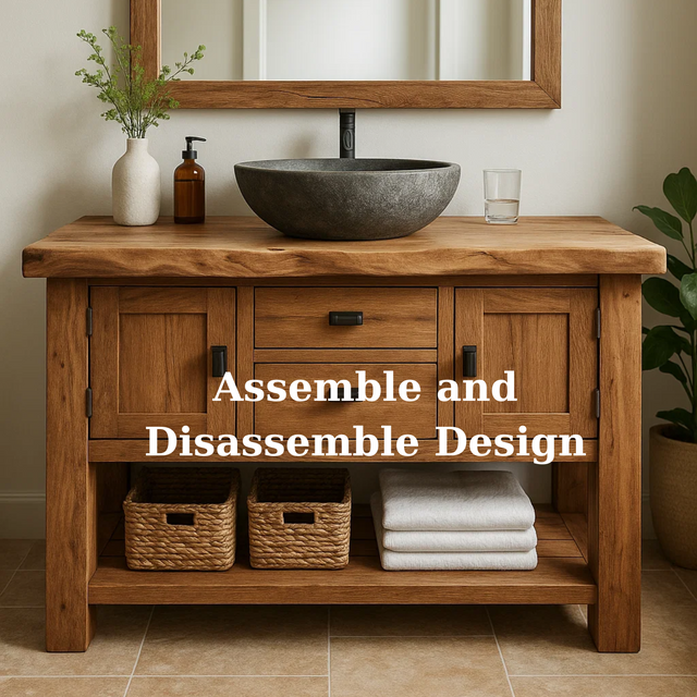 Handcrafted Solid Wood Bathroom Vanity - Cabinet & Drawer Storage