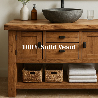Handcrafted Solid Wood Bathroom Vanity - Cabinet & Drawer Storage