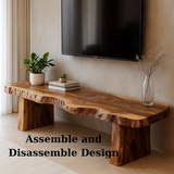 Handcrafted Solid Wood TV Stand - Live Edge Slab Rustic Modern Media Console