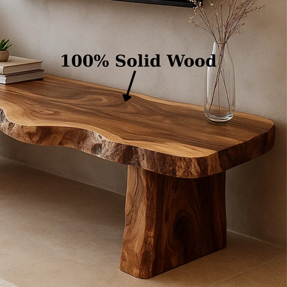 Handcrafted Solid Wood TV Stand - Live Edge Slab Rustic Modern Media Console