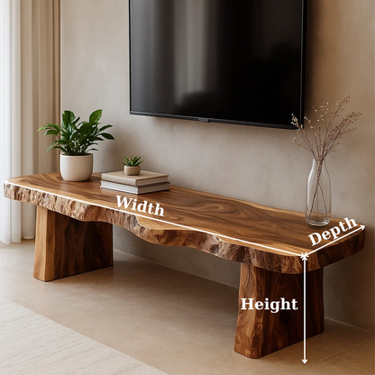 Handcrafted Solid Wood TV Stand - Live Edge Slab Rustic Modern Media Console