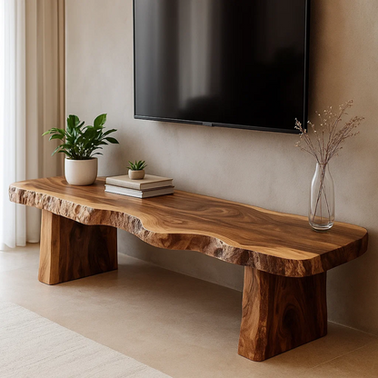 Handcrafted Solid Wood TV Stand - Live Edge Slab Rustic Modern Media Console