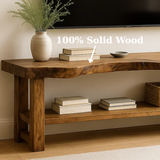 Handcrafted Solid Wood TV Stand - Live Edge Two-Tier Media Console with Storage Shelf