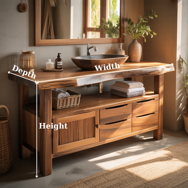 Handcrafted Solid Wood Live Edge Bathroom Vanity - Drawer, Cabinet & Open Storage