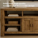 Handcrafted Solid Wood TV Stand - Rustic Media Console with Open Shelves and Central Cabinet