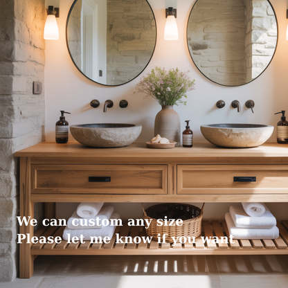 Handcrafted Solid Wood Double Bathroom Vanity - Farmhouse Storage Design